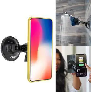Shower/Mirror Phone Holder/Mount/Stand. Reusable Non-Residue Mount for Bathroom/Kitchen/Wall. Compatible with All Phones, Great Gift for TikTok/YouTube/Make Up (Black)