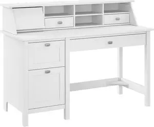 Bush Furniture Broadview 54" W Computer Desk with 2 Drawer Pedestal and Organizer Bundle, Pure White (BD005WH)