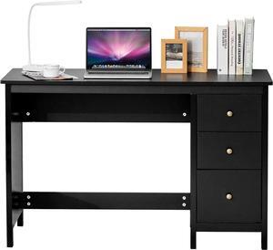 Black Computer Desk with Drawers, 48 x 20 x 29.5 Home Office Computer Workstation, Modern Executive Desks, Teens Writing Study Table Laptop Desk for Bedroom, Study, Small Space (Black)
