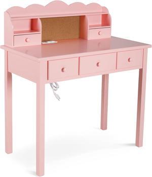 Home Office Furniture Writing Desk,Computer Work Station with Detachable Hutch,5 Drawers(Pink)