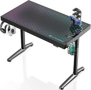 EUREKA ERGONOMIC RGB LED Gaming Desk, Music Sync Lights Up Tempered Glass Desktop, 43" GTG I43 Home Office Computer Table W Controller Rack 4 USB Charging Ports, APP Control