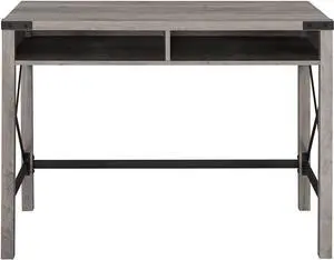 Walker Edison Callum Modern Farmhouse Metal X Writing Desk, 42 Inch, Grey Wash