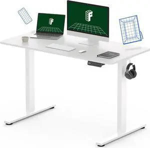 FLEXISPOT EN1 Electric Height Adjustable Standing Desk 48 Inches Whole-Piece Desktop Sit Stand Up Computer Desk Workstation with Memory Controller (White Frame + 48" White Top, 2 Packages)