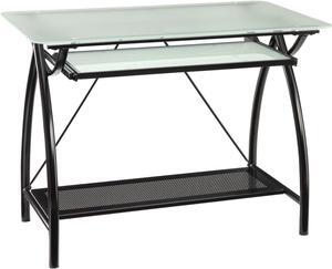 OSP Designs OSP Designs Newport Computer Desk with Frosted Tempered Glass Top, Pullout Keyboard Tray, and Black Powder Coated Steel Frame