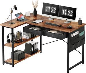 Maihail Small Desk with Drawers,39" Corner Desk with Storage,Computer Desk with Shelf and Side Pouch, Study Table for Small Space with Storage, L Shaped Desk for Home Office Bedroom, Rustic Brown