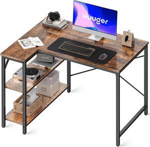 L Shaped Desk, 39 Inches Computer Desk with Reversible Storage Shelves, Gaming Desk, Corner Desk Home Office Desks, Writing Desk Study Desk with Metal Frame, Rustic Brown