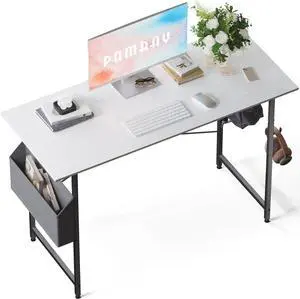 Pamray 47 Inch Computer Desk for Small Spaces with Storage Bag, Home Office Work Desk with Headphone Hook, Small Office Desk Study Writing Table