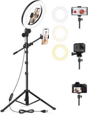 LUXSURE Selfie Ring Light with Stand and Phone Holder, Ring Light Tripod for iPhone, Overhead Phone Mount 10.5" with Phone Stand, Tripod with Light for Live Stream/Makeup/YouTube/TikTok/Cooking