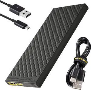 Nitecore NB10000 Gen II (Gen 2) Ultra-Slim Power Bank, 10000mAh QC Quick-Charge USB and USB-C Dual Outputs with Cables for Phones Flashlights and Headlamps (Black), Dual Cable Bundle