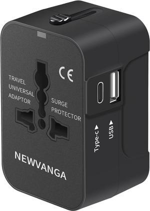 Travel Adapter with USB C, Universal All in One Worldwide Travel Adapter Power Converters Wall Charger AC Power Plug Adapter USB Type C Charging Ports for USA EU UK AUS Black
