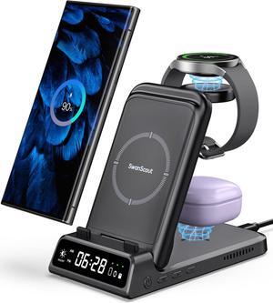 Charging Station for Samsung S24 Ultra, Wireless Charger for Samsung Galaxy S24+/S24/S23 Ultra/S23/S22/Note 20, Galaxy Watch 6/6 Classic/5/5 Pro/4, Galaxy Buds 2 Pro/Pro (for Travel)