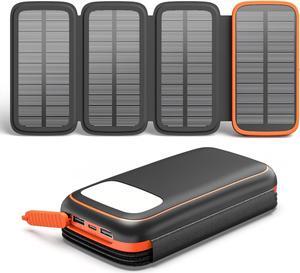 CONXWAN Solar Charger 27000mAh Power Bank with 4 Solar Panels & 3 USB Outputs, 3A Fast Charging Portable Charger USB C External Battery Pack Compatible with Smartphones Tablets