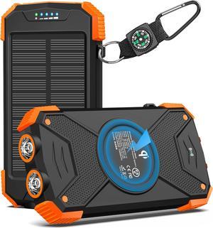 Solar Charger Power Bank 10 000mAh Portable Wireless Charger 20W Fast Charging External Battery Pack with USB C for Cell Phones Solar Panel Charger with Dual Flashlight for Camping
