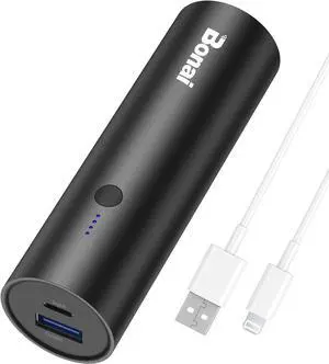 BONAI Portable Charger Power Bank 5000mAh (Ultra-Compact)(Aluminum)(Travel) External Backup Battery Pack High-Speed Output Compatible with iPhone 14 13 12 11 Samsung Android and More - Black