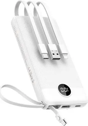 VEEKTOMX Portable Charger with Built in Cables 10000mAh, USB C Power Bank with 5 Outputs and LED Display, Small & Slim Battery Pack Compatible with iPhone/iPad/Samsung and Android Devices for Travel