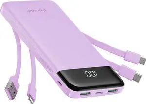 Portable Charger with Built in Cables, Portable Charger with Cords Wires Slim 10000mAh Travel Essentials Battery Pack 6 Outputs 3A High Speed Power Bank for iPhone Samsung Pixel LG Moto iPad
