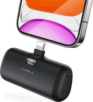 Small Portable Charger iPhone 5000mAh with Built in Cable MFi Certified Compact Power Bank with LCD Display & LED Light for All iPhone Series 14/13/12/11/XR/X/SE/8/7/6 Pro Max
