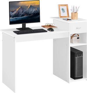Yaheetech Home Office Computer Desk with Storage Drawer & Monitor Shelf, Writing PC Laptop Table Desk Study Workstation Furniture for Small Spaces, White