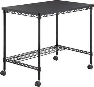 Safco Products 5203BL Mobile Home Office, Kitchen & Garage Wire Desk, Steel Frame, Multi-Use Melamine Top, Wheeled or Stationary Base, Great for Apartments and Dorms, Black