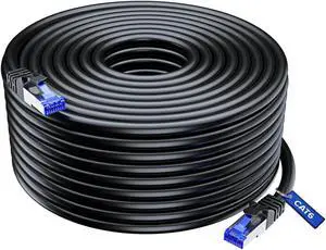 Maximm Cat6 Heavy Duty Outdoor Cable 200 ft - Black - Zero Lag Pure Copper, Waterproof Ethernet Cable Suitable for Direct Burial Installations.