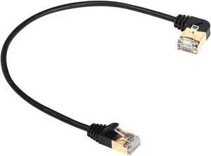 SinLoon 90 Degree Right Angle Cat8 Ethernet Cable, High Speed 40Gbps 2000Mhz Network Cord, with Gold Plated Plug SFTP Wires CAT8 RJ45 Connector Gaming LAN Cable,for PC, Router (Right 0.3M/1FT)