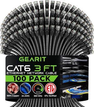 GearIT 100-Pack, Cat 6 Ethernet Cable Cat6 Snagless Patch 3 Feet - Snagless RJ45 Computer LAN Network Cord, Black - Compatible with 48 Port Switch POE Rackmount 48port Gigabit