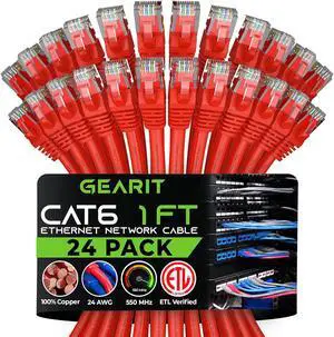 GearIT Cat 6 Ethernet Cable 1 ft (24-Pack) - Cat6 Patch Cable, Cat 6 Patch Cable, Cat6 Cable, Cat 6 Cable, Cat6 Ethernet Cable, Network Cable, Internet Cable - Red 1 Foot GearIT Cat 6 Ethernet Cable 1 ft (24-Pack) - Cat6 Patch Cable, Cat 6 Patch Cable, Cat6 Cable, Cat 6 Cable, Cat6 Ethernet Cable, Network Cable, Internet Cable - Red 1 Foot