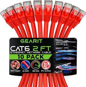 GearIT Cat 6 Ethernet Cable 2 ft (10-Pack) - Cat6 Patch Cable, Cat 6 Patch Cable, Cat6 Cable, Cat 6 Cable, Cat6 Ethernet Cable, Network Cable, Internet Cable - Red 2 Feet