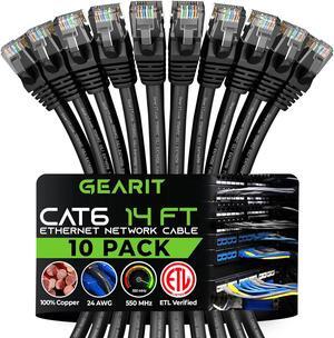 GearIT Cat 6 Ethernet Cable 14 ft (10-Pack) - Cat6 Patch Cable, Cat 6 Patch Cable, Cat6 Cable, Cat 6 Cable, Cat6 Ethernet Cable, Network Cable, Internet Cable - Black 14 Feet