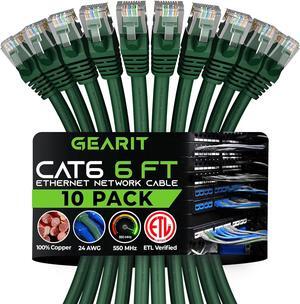 GearIT Cat 6 Ethernet Cable 6 ft (10-Pack) - Cat6 Patch Cable, Cat 6 Patch Cable, Cat6 Cable, Cat 6 Cable, Cat6 Ethernet Cable, Network Cable, Internet Cable - Green 6 Feet