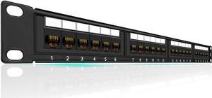 Patch Panel 24 Port Cat6 10G Support, Network Patch Panel UTP 19-Inch, Wallmount or Rackmount 1U Ethernet Patch Panel Punch Down Block for Cat6, Cat5e, Cat5 Cabling