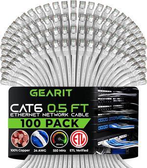 GearIT 100-Pack, Cat 6 Ethernet Cable Cat6 Snagless Patch 0.5 Feet - Snagless RJ45 Computer LAN Network Cord, White - Compatible with 48 Port Switch POE Rackmount 48port Gigabit