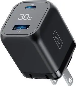 USB C Charger 30W PD QC 3.0 Dual Port Type C Charger Fast Charging Block USB C Wall Charger with Foldable Plug for iPhone 16 15 14 13 12 Pro Max  S22 S21 Note 20 iPad Pro Google AirPods