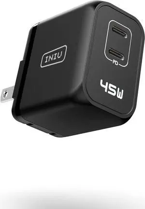 INIU 45W USB C Fast Charger, Support Samsung Super Fast Charging 2.0, PD Compact Foldable Dual Wall Charger Block, for Samsung S23 S22 Ultra/Note iPhone 15 14 Pro iPad Pro MacBook Air Steam Deck etc.