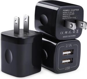 Black USB Wall Adapter, Charging Block, 3Pack Dual Port 2.1A Fast Wall Charger Brick Base Cube USB Plug Outlet Phone Charger Box Compatible iPhone 15 14 13 12 11 XS Max XR X 8 7 6, iPad, Samsung, LG