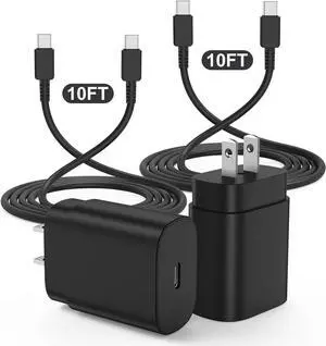 (2Pack) 10Ft USB C Fast Charger, 25W Type C Wall Charger Block with USB C to USB C Cable Android Charger Adapter for Samsung Galaxy S23 Ultra/S23+/S22+/S10+/S9/S8/Note 10 Plus/Note 20