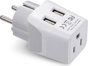 Ceptics Schuko, Germany, France, Spain Travel Adapter Plug with Dual USB - Usa Input Type E/F - Ultra Compact Perfect for Cell Phones, Laptop, Camera Chargers, iWatch, iPad, iPhone and More (CTU-9)