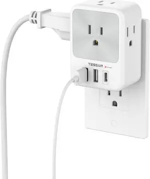 Surge Protector Wall Outlet Extender, TESSAN Multi Plug Outlet Splitter with 3 USB Charging Blocks(1 USB C), Multi Plug Outlet Adapter Charger for Home, Office, School, College Dorm Essentials