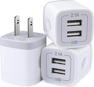 Charger Block USB Wall Charger Double USB Fast Charging Cube Block Charger Box 2.1A Phone Charger Power Adapter 3 Pack for iPhone 16 15 14 13 12 11 Pro Max XS XR X 8 7 6  Galaxy S24 A15 Note