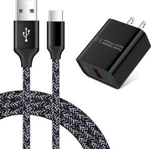 Quick Charge 3.0 Fast Charging USB Wall Charger Plug with 6ft Type C Cable for Samsung Galaxy S24 S23 S22 Plus S21 S23 Ultra S20 FE Note20 A15 A14 A53 A13 A03S A21 A51 A12 A10E A50 A71 A32 S10 S9 S8
