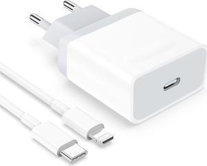 25W USB C European Plug Adapter with 6FT Cable for iPhone 14/14 Pro/14 Pro Max/14 Plus/13/12/11, Travel USBC Charging Power Charger Cord for Europe EU Euro Spain Italy France Germany