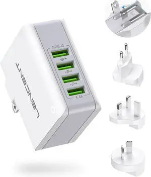 LENCENT Multiple USB Wall Charger, [22W/4.4A] 4 Port USB Travel Power Adapter, All in One Worldwide Cell Phone Charger With UK US EU European Australia, International Block Cube Plug for iPhone & IPad