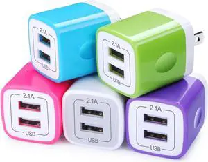 USB Wall Charger Adapter 5Pack 2.1Amp Fast Dual Port Wall USB Plug Charging Block Charger Brick Cube Box for iPhone 16e 16 Pro Max 15 14 13 12 11 Xs XR X 8 7  Android