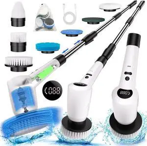 Electric Spin Scrubber, Upgrade Electric Spin Cordless Tub and Tile Scrubber with Adjustable Extension Arm, 3 Speed 7 Replaceable Cleaning Heads, Power Spin Scrubbers for Cleaning Bathroom, Floor, Car