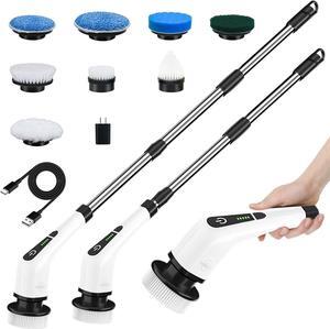 Leebein Electric Spin Scrubber, Cordless Cleaning Brush with 8 Replaceable Brush Heads, Tub and Floor Tile Power Scrubber Dual Speed with Adjustable & Detachable Handle for Bathroom Tub (ANS-White)