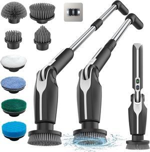 Leebein Electric Spin Scrubber, 2024 Upgraded Electric Scrubber for Cleaning, Spin Scrubber with Long Handle & 8 Replaceable Brush Heads, Remote Control Shower Cleaner Brush for Bathroom, Floor(Black)