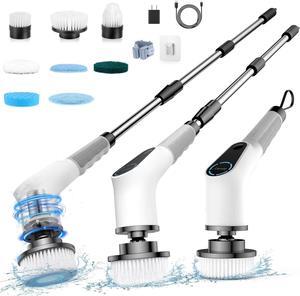 Dovety Electric Spin Scrubber, Cordless Cleaning Brush, Shower Scrubber with 8 Replaceable Brush Head, Power Cleaning Brush with Extension Handle, 2 Adjustable Speed, for Bathtub Grout Tile Floor