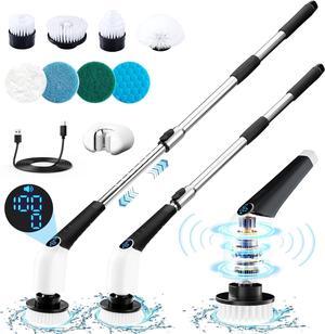 AISMIHO Electric Spin Scrubber, Cordless Cleaning Brush with 8 Replaceable Brush Heads, Shower Cleaning Brush, Power Scrubber with 3 Adjustable Speeds,Adjustable & Detachable Long Handle,Voice Prompt