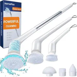 HomePlus Electric Spin Scrubber, Electric Scrubber for Cleaning Bathroom Shower, Cordless Power Scrubber with Detachable Long Handle, 5 Replaceable Brush Heads