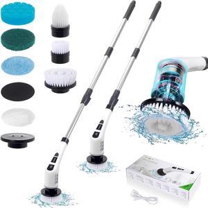 SYSAMA Electric Spin Scrubber Brush, Household Cleaning Brushes with 7 Replaceable Brush Heads, 2 Speeds Bathtub Shower Scrubber with Adjustable Extension Handles for Bathroom Kitchen Tile Floor